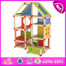 2015 Beartiful Princess DIY Kids Wooden Doll House, Pretend Play Toy Child Wooden Doll House, Fashion DIY Wooden Toy House W06A108